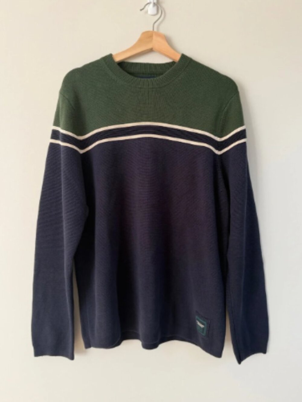 Vintage Abercrombie & Fitch Green, Navy & Cream Crewneck Sweater